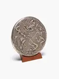 Paul Beadle, The Fall of Icarus, cast metal medallion on wooden stand