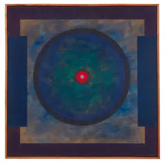 Emblem XIII by Milan Mrkusich, mixed media on jute, sold Apr 2019