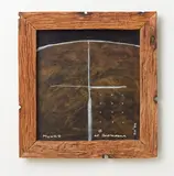 Ralph Hotere, Mungo at Aramoana, oil on board in original drift wood frame by Roger Hickin