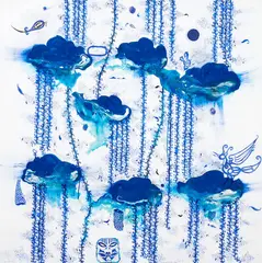 Many Countries in a Dream by John Pule, acrylic, enamel and ink on canvas, sold Apr 2019
