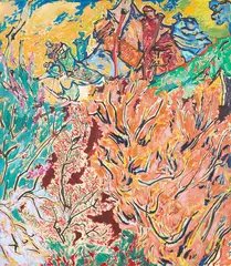 Philip Trusttum, Orange Bush, Garden Painting, oil on board, 1975