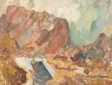 Toss Woollaston, Mount Sewell from Omoto, oil on board (1966)