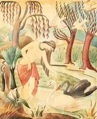 Anna Lois White, Girl with Swans, varnished watercolour on card