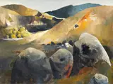 Peter McIntyre, Farmhouse, King Country, oil on canvas laid onto board