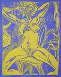 Philip Clairmont, Rachel Seated Yellow/Blue, linocut