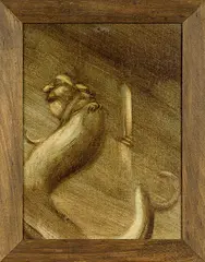 Tony Fomison, Monkey on your back, oil on Fredrix canvasboard