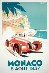 Géo Ham, Monaco 8 August 1937, vintage lithograph printed by Editions Clouet, Paris