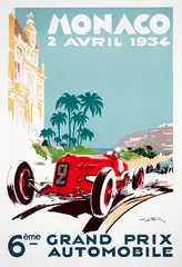 Géo Ham, Monaco 2 April 1934, vintage lithograph printed by Editions Clouet, Paris