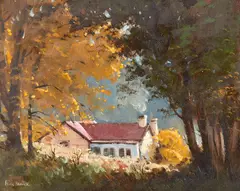 Peter Beadle, Pioneer Cottage, Gibbston near Arrowtown, oil on board