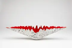 Inverted Volcano by Len Castle, moulded earthenware with grey textured exterior and red lava glazed interior, sold Feb 2019