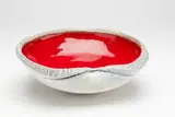 Large lava glazed lipped bowl by Len Castle, matt grey stained earthenware, sold Feb 2019