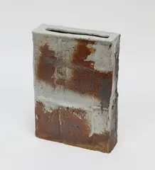 Frank Checketts, Shino glazed slab vase, incised initials