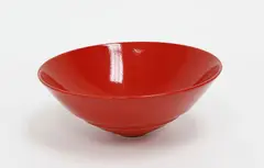 Lathe turned ceramic bowl by John Parker, shiny red glaze, sold Feb 2019
