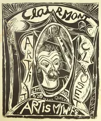 Philip Clairmont, Art Is My Wife, Artist’s Closet, woodcut print on yellow paper, for an exhibition at Barry Lett Gallery