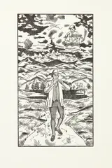 Rita Angus, The Flute Player, woodblock print