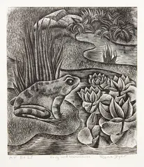 Rona Ina Dyer, Frog and Waterlilies, wood engraving, A.P. edition of 25