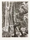 Rona Ina Dyer, Rata Felling a Tree, wood engraving, A.P. edition of 25