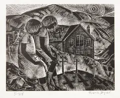 Rona Ina Dyer, Aberfan, wood engraving, edition 11/25