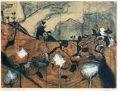 Three Trees – Puhoi by Stanley Palmer, bamboo engraving, 15/50, offered Feb 2019