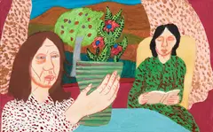 Two Sisters by Jeffrey Harris, mixed media on paper, sold Feb 2019