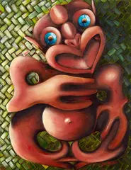 Ylva Maxwell, Yellow Hei Tiki on Takirua, oil on canvas