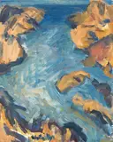 Toss Woollaston, Lyttleton Harbour, oil on board