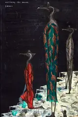 Watching for Buller – Shags by Bill Hammond, acrylic on canvas, sold Nov 2018