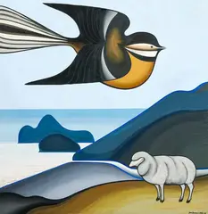 Don Binney, Pastoral, Te Henga, oil on canvas