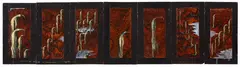 Bill Hammond, Watching for Buller on Waterfall Rock, acrylic on seven kauri panels