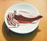 Michael Smither, Squid on a Plate, oil on board