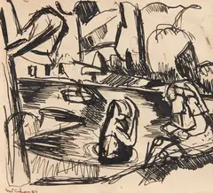 Bathers No. 4 by Colin McCahon, ink on paper, sold Nov 2018
