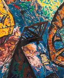 Philip Trusttum, Crane, Christchurch, oil on board, 1974