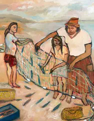 Star Gossage, Setting the net with my grandmother, oil on board