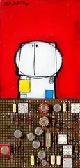 Single Figure by Ted Dutch, oil on canvas mounted to board with circuit board attached, sold Oct 2018