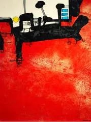 Flying Machine by Ted Dutch, mixed media on board, sold Oct 2018
