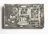 Ted Dutch, Signaller Figure, with architectural structure monochrome earthenware plaque