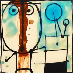 Man with Balloon Blowing Machine by Ted Dutch, ceramic tile, sold Oct 2018