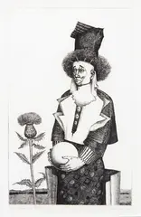 Paul van den Bergh, Clown with thistle, etching, 10/60