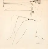 Ralph Hotere, Untitled – Seated Nude, ink on paper