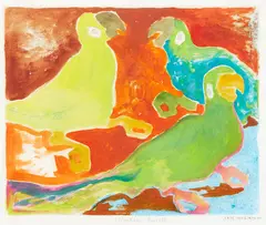 Jan Nigro, Drunken Parrots, monoprint, 1/1