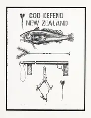 John Tarlton, Cod Defend New Zealand, lithograph, 2/10