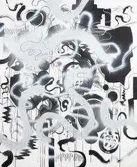 Old Silvery by Peter Robinson, acrylic, ink, enamel and graphite on canvas, offered Aug 2018