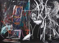 John Reynolds, Handrail of Language, oilstick on builder’s paper
