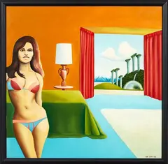 Raquel’s Bedroom by Ian Scott, oil on board, sold Aug 2018