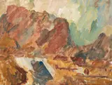 Toss Woollaston, Mount Sewell from Omoto, oil on board (1966)