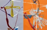 Blue Christ by John Reynolds, oilstick on paper, diptych, sold Aug 2018