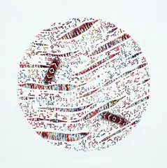 Peata Larkin, Navigating Between Worlds, acrylic on mesh on canvas