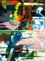 Ground – view by Philippa Blair, oil on canvas, diptych, sold Jul 2018
