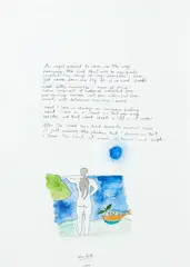 John Pule, An angel paused to show me the way, ink and watercolour on paper
