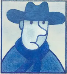 Man in a Hat by Barry Lett, ink on cotton, sold Jul 2018